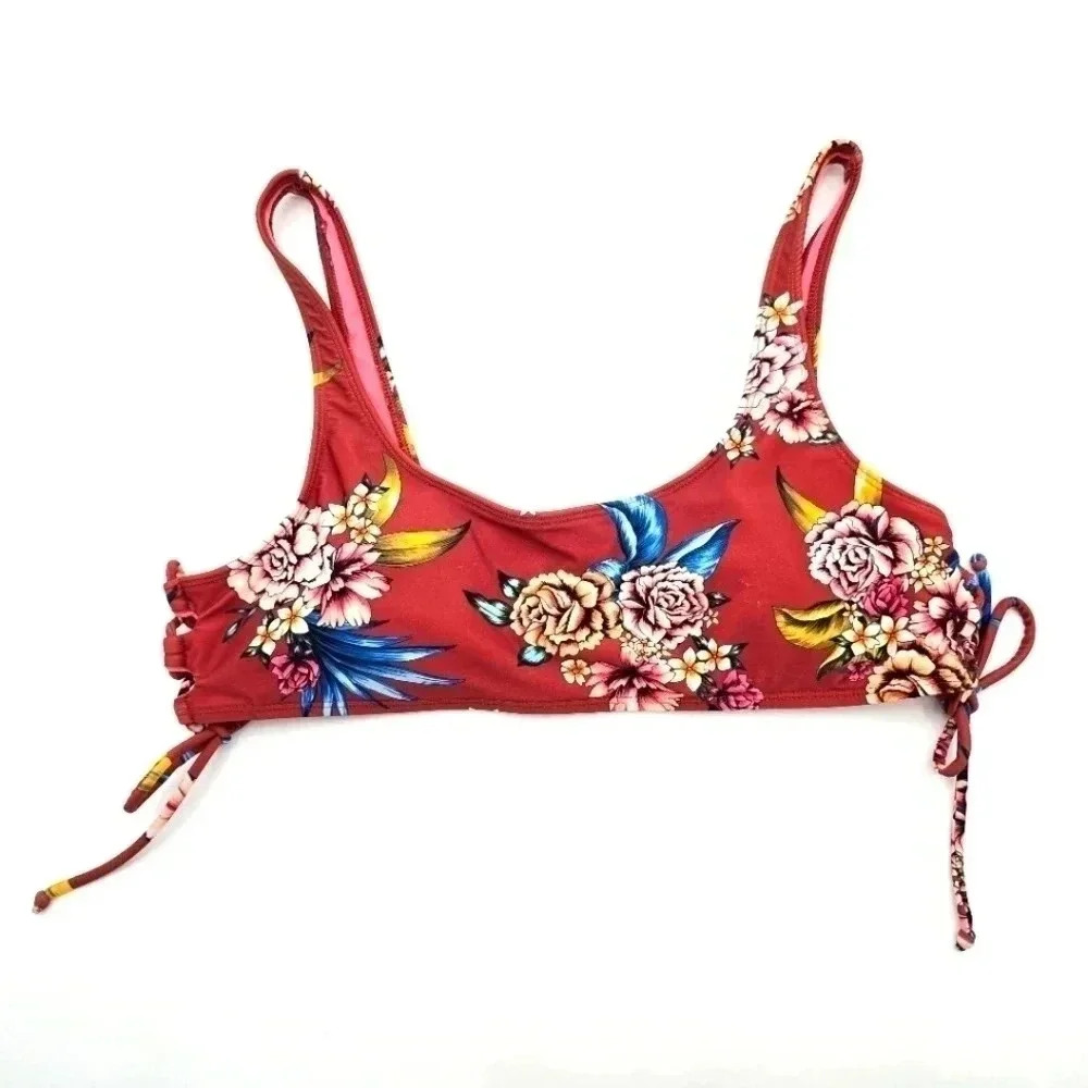 No Boundaries Pink Floral Pullover‎ Side Tie Padded Bikini Top Swimwear XL